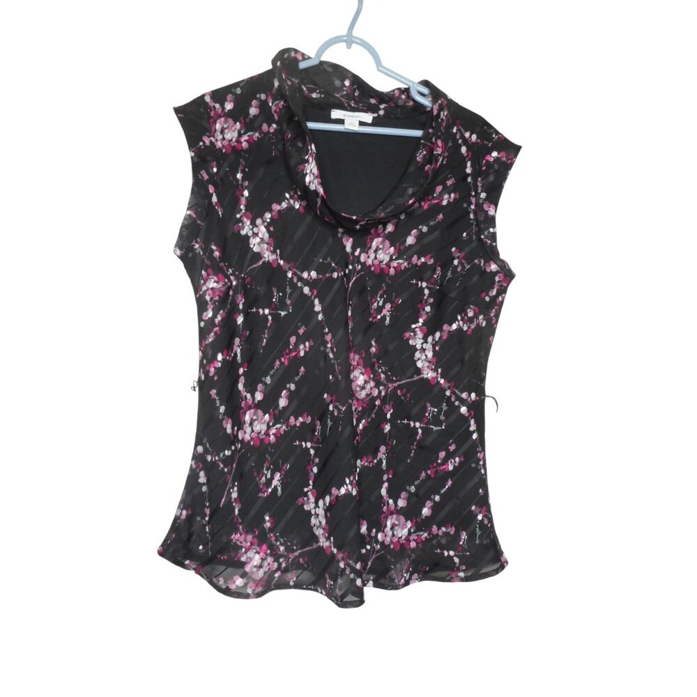 Dress Barn Black Purple Abstract Size XL Sleeveless scoop cowl neck Lined blouse
